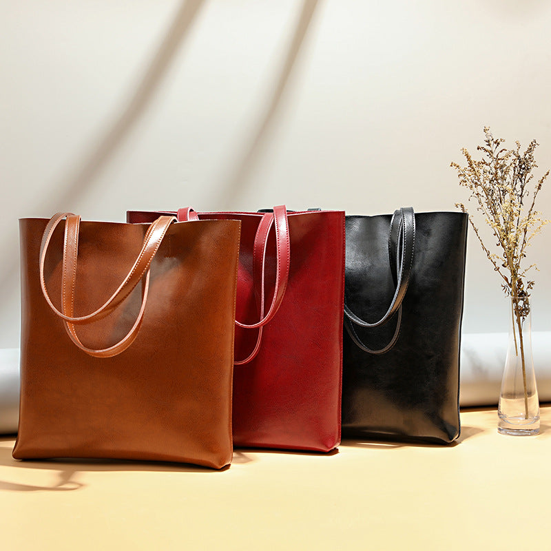 Cow Leather Ladies Shoulder Handbags Women Tote-Tote Bag-Black-Free Shipping Leatheretro