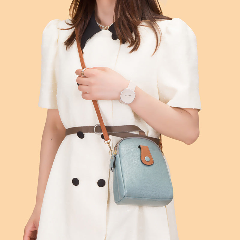 Cowhide Leather Shoulder Diagonal Bag-Clutch-Blue-Free Shipping Leatheretro