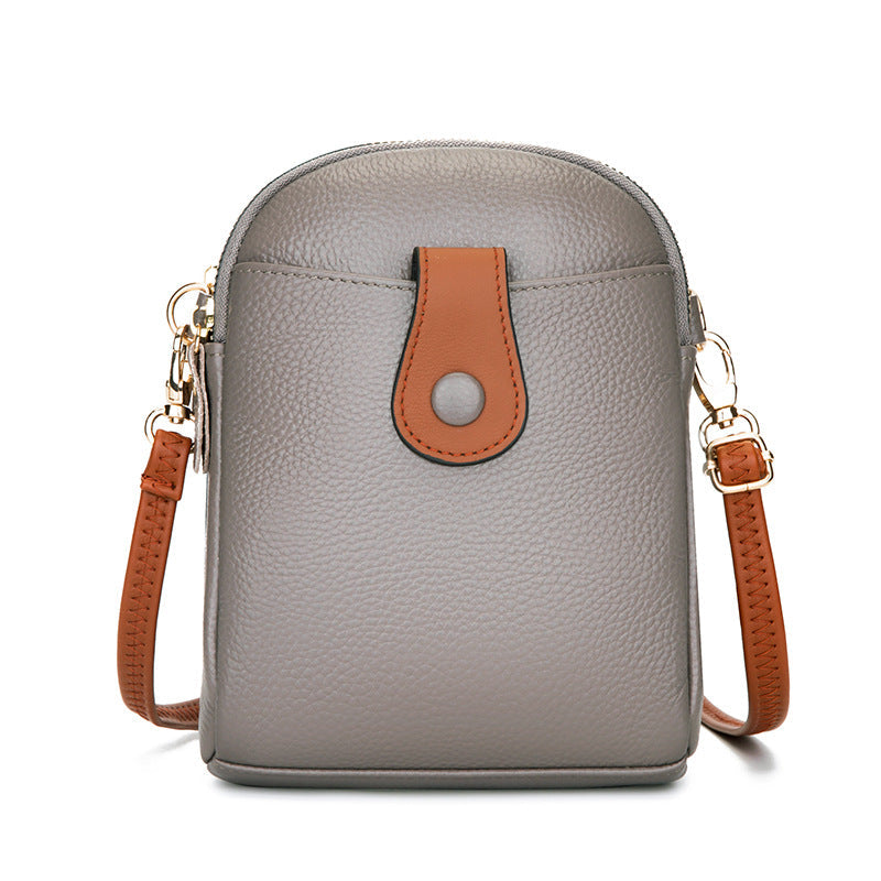Cowhide Leather Shoulder Diagonal Bag-Clutch-Grey-Free Shipping Leatheretro