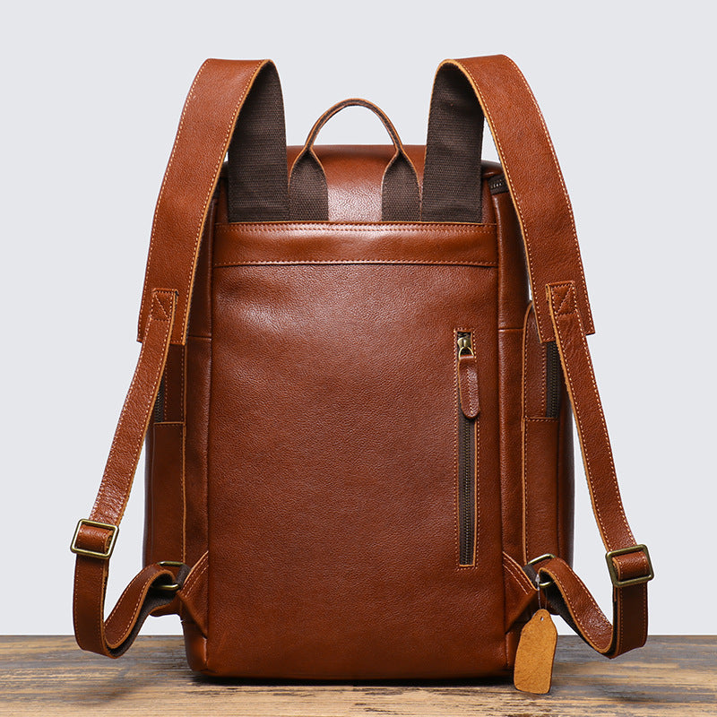 Cowhide Leather Backpack – High-Capacity Men’s Travel, Hiking & Laptop Satchel Bag-Backpacks-Brown-Free Shipping Leatheretro