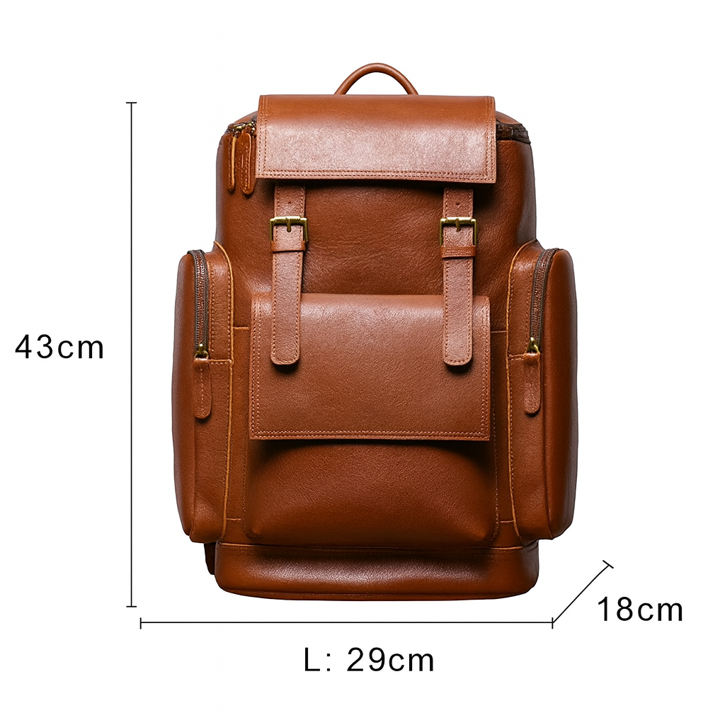 Cowhide Leather Backpack – High-Capacity Men’s Travel, Hiking & Laptop Satchel Bag-Backpacks-Brown-Free Shipping Leatheretro