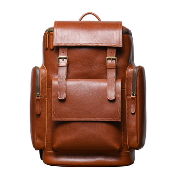Cowhide Leather Backpack – High-Capacity Men’s Travel, Hiking & Laptop Satchel Bag-Backpacks-Brown-Free Shipping Leatheretro