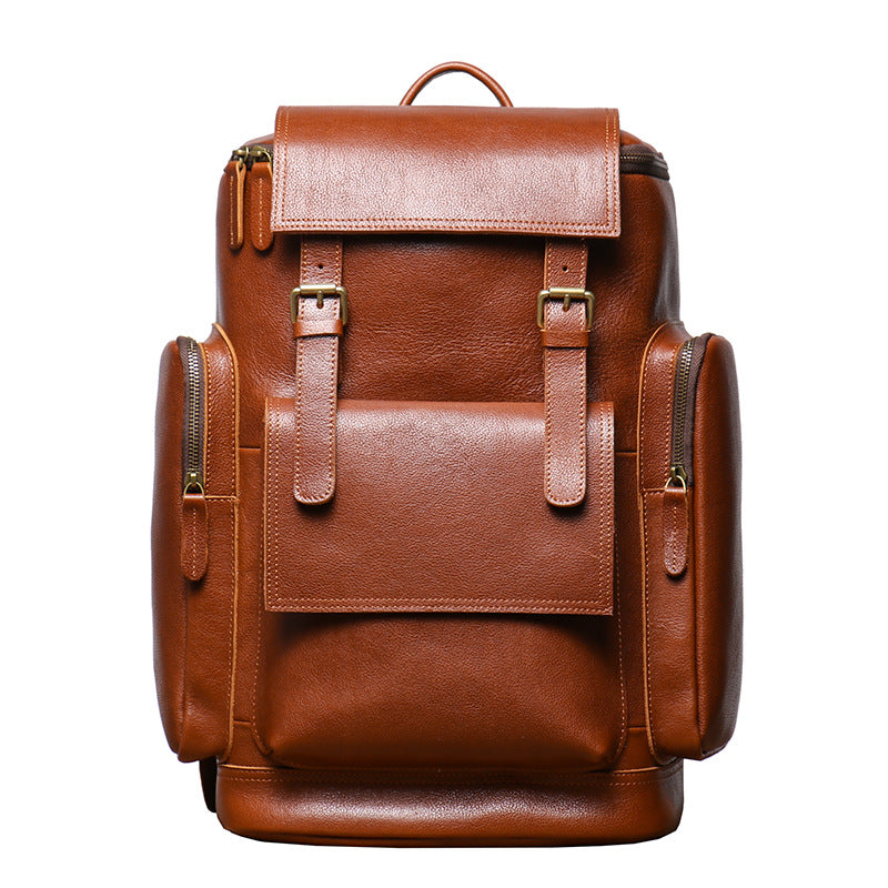 Cowhide Leather Backpack – High-Capacity Men’s Travel, Hiking & Laptop Satchel Bag-Backpacks-Brown-Free Shipping Leatheretro