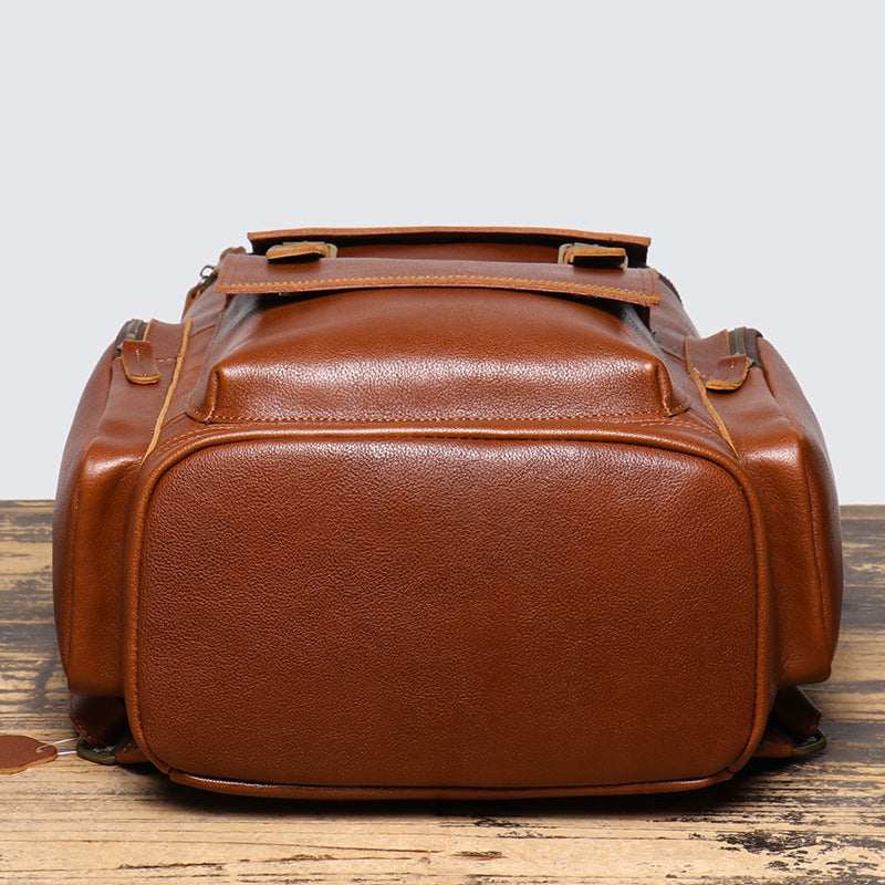 Cowhide Leather Backpack – High-Capacity Men’s Travel, Hiking & Laptop Satchel Bag-Backpacks-Brown-Free Shipping Leatheretro