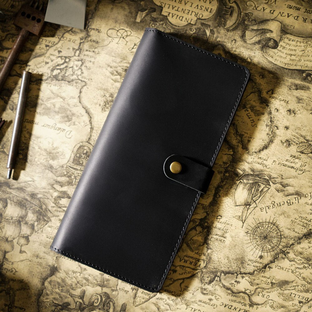 Crazy Horse Cowhide Long Wallet-Wallets & Money Clips-Black-Free Shipping Leatheretro