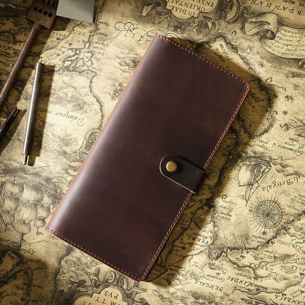 Crazy Horse Cowhide Long Wallet-Wallets & Money Clips-Coffee-Free Shipping Leatheretro