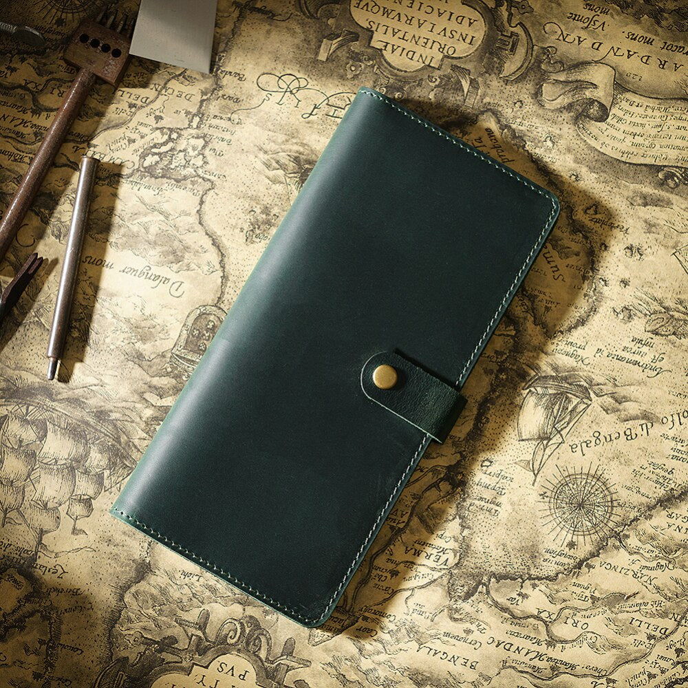 Crazy Horse Cowhide Long Wallet-Wallets & Money Clips-Dark green-Free Shipping Leatheretro