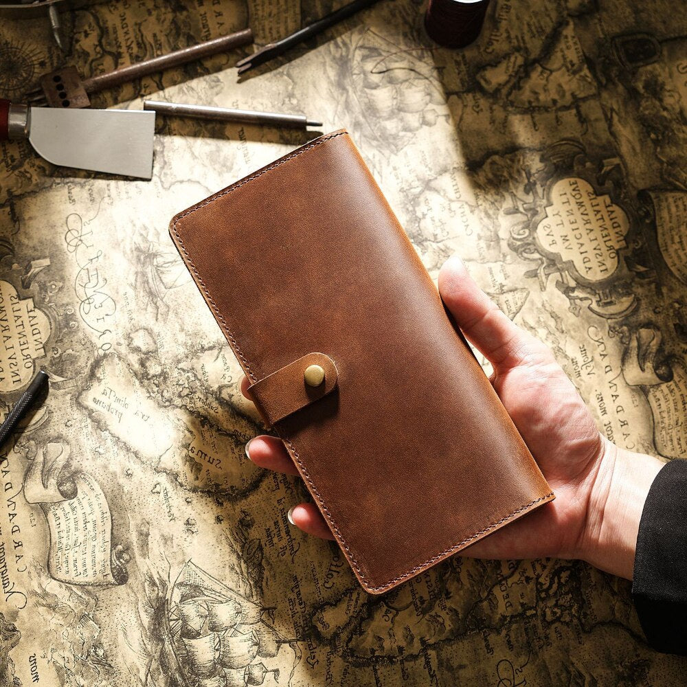 Crazy Horse Cowhide Long Wallet-Wallets & Money Clips-Brown-Free Shipping Leatheretro