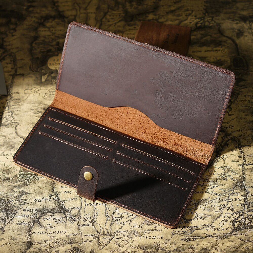 Crazy Horse Cowhide Long Wallet-Wallets & Money Clips-Brown-Free Shipping Leatheretro