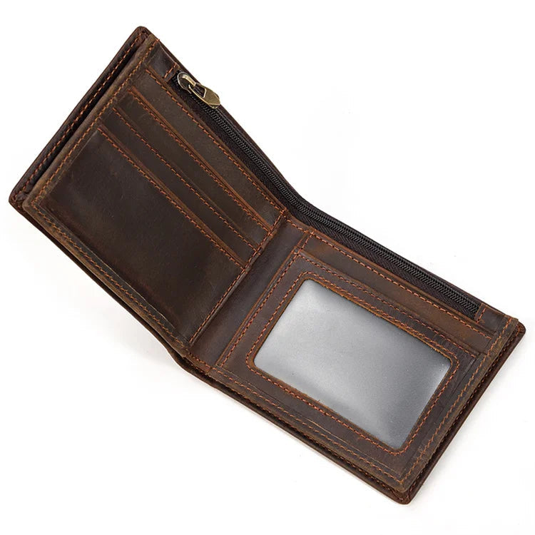 Crazy Horse Leather Horizontal Wallet - Genuine Cowhide Coin Purse-Wallets & Money Clips-Dark Brown-Free Shipping Leatheretro