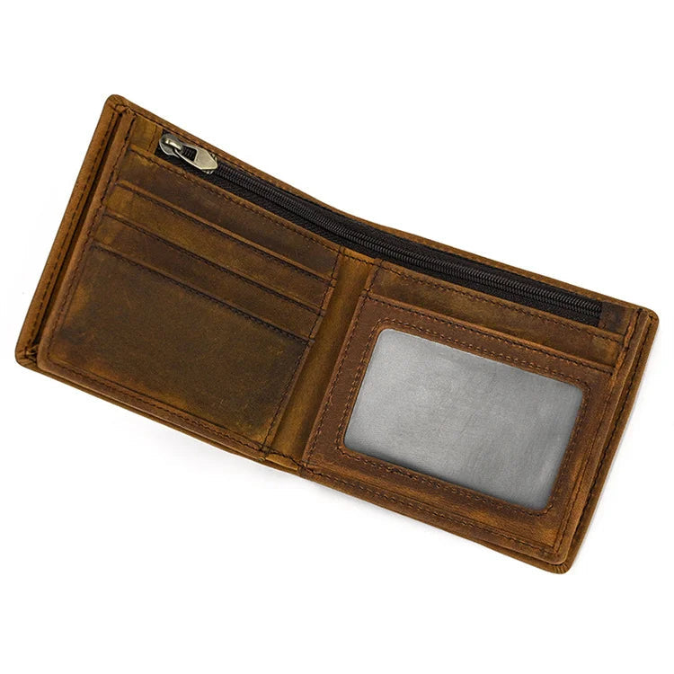 Crazy Horse Leather Horizontal Wallet - Genuine Cowhide Coin Purse-Wallets & Money Clips-Dark Brown-Free Shipping Leatheretro