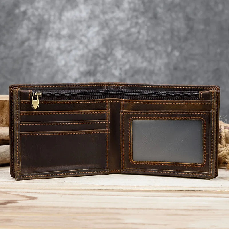Crazy Horse Leather Horizontal Wallet - Genuine Cowhide Coin Purse-Wallets & Money Clips-Dark Brown-Free Shipping Leatheretro