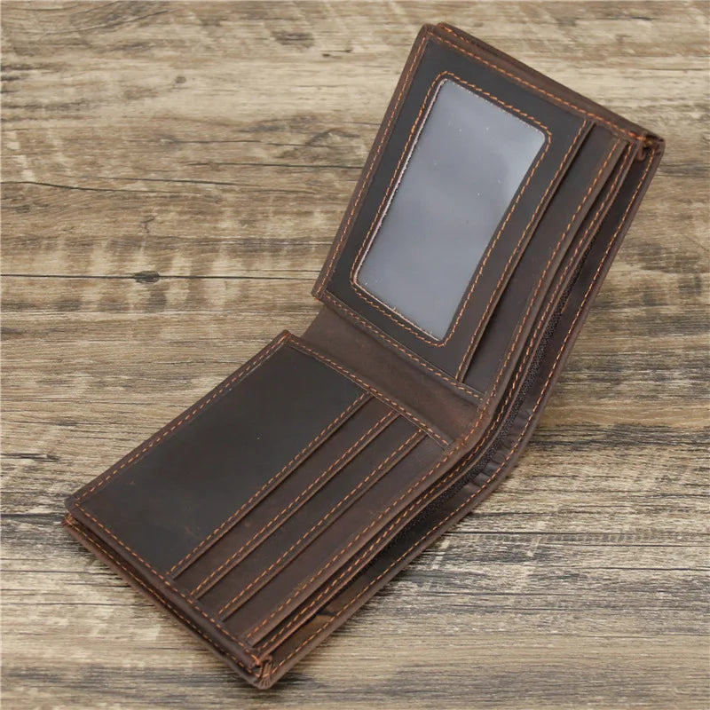 Crazy Horse Leather Horizontal Wallet - Genuine Cowhide Coin Purse-Wallets & Money Clips-Dark Brown-Free Shipping Leatheretro