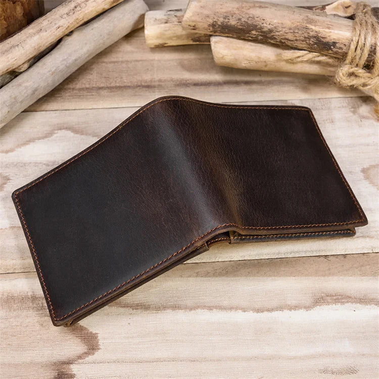Crazy Horse Leather Horizontal Wallet - Genuine Cowhide Coin Purse-Wallets & Money Clips-Dark Brown-Free Shipping Leatheretro