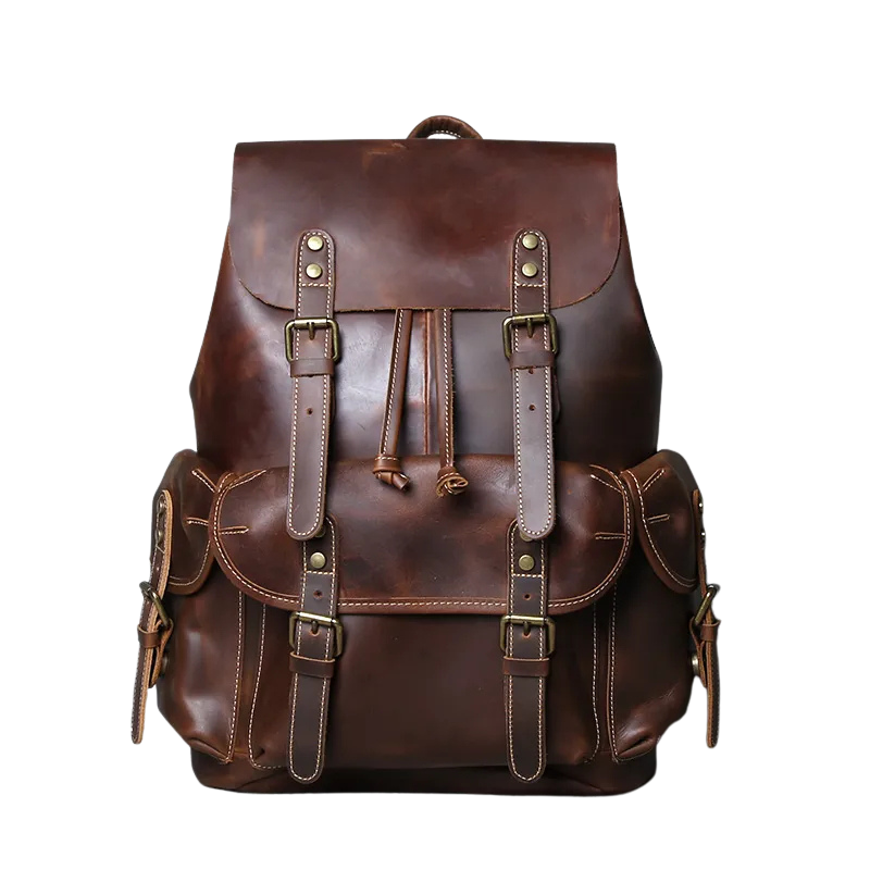 Crazy Horse Leather Men's Backpack-Backpacks-Brown-Free Shipping Leatheretro