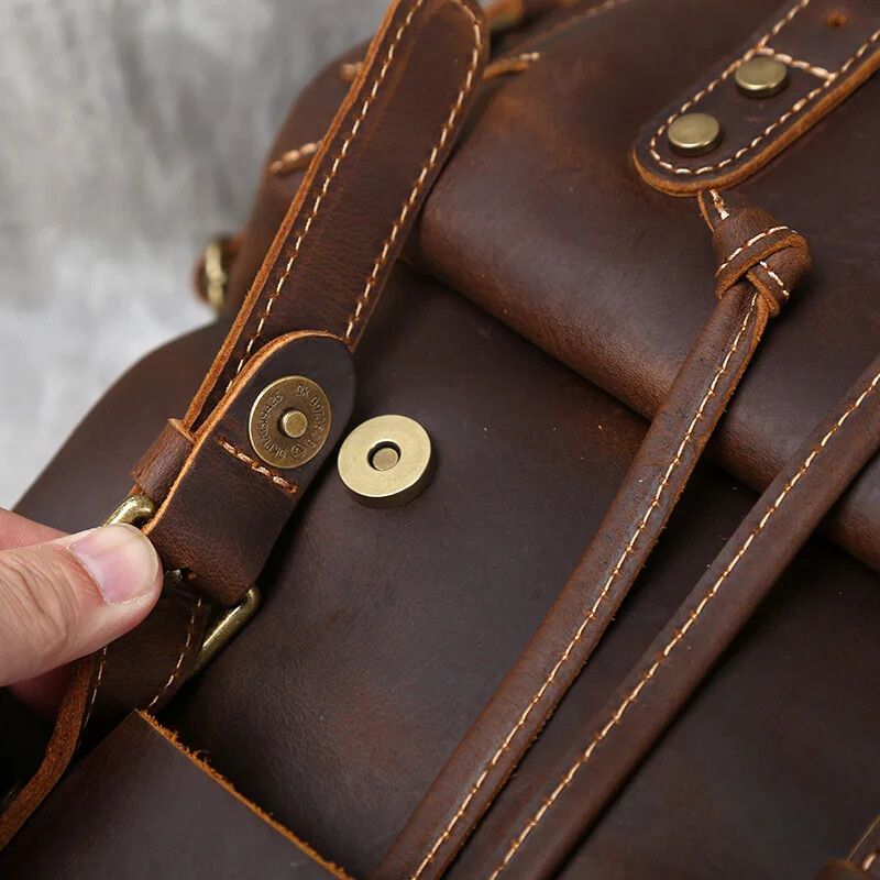 Crazy Horse Leather Men's Backpack-Backpacks-Brown-Free Shipping Leatheretro