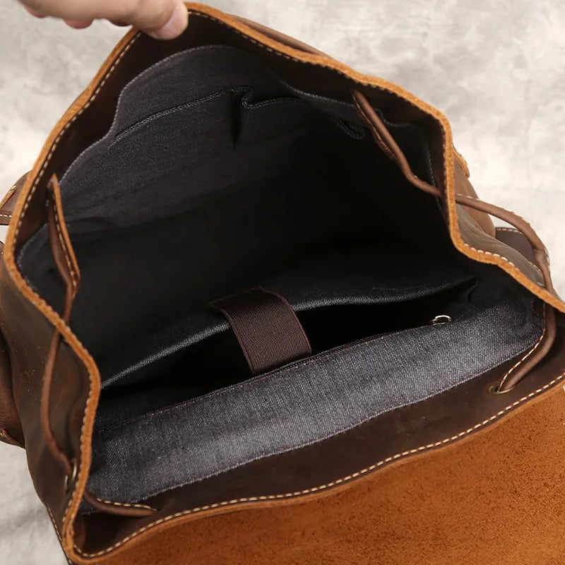 Crazy Horse Leather Men's Backpack-Backpacks-Brown-Free Shipping Leatheretro