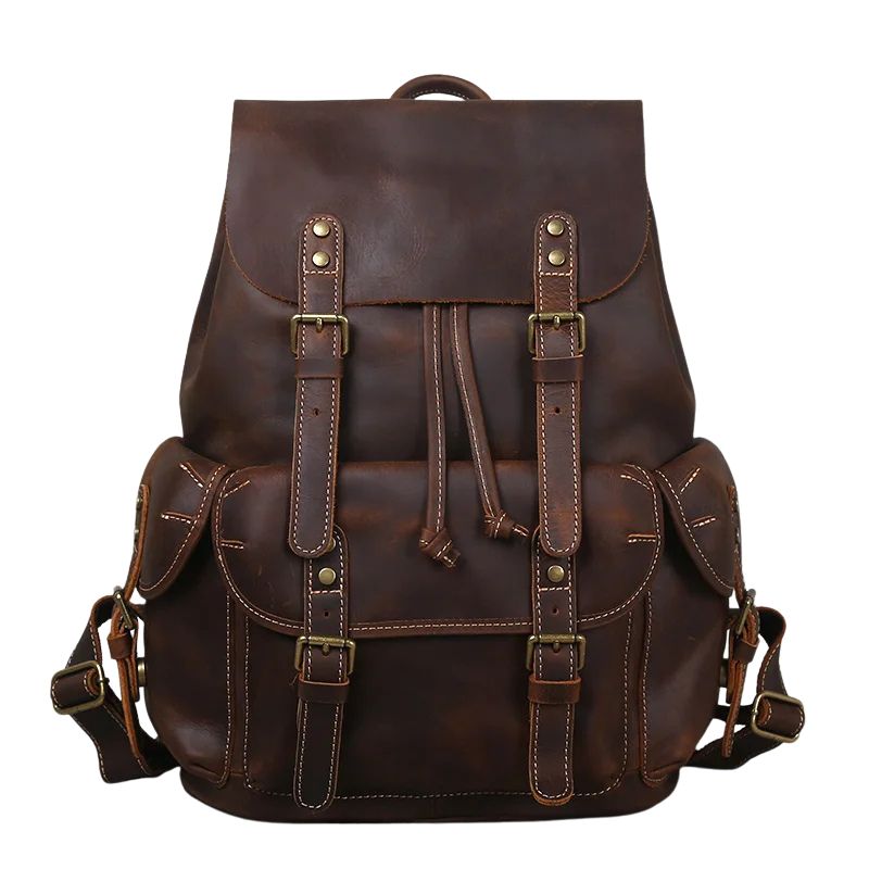 Crazy Horse Leather Men's Backpack-Backpacks-Brown-Free Shipping Leatheretro