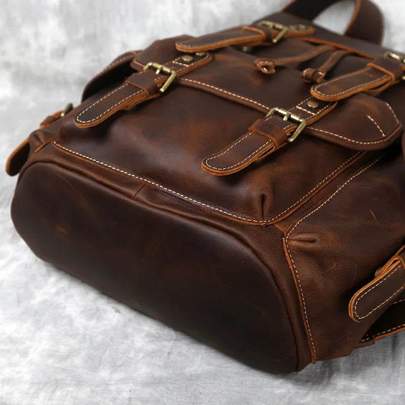 Crazy Horse Leather Men's Backpack-Backpacks-Brown-Free Shipping Leatheretro