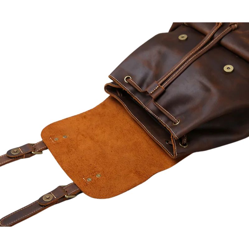 Crazy Horse Leather Men's Backpack-Backpacks-Brown-Free Shipping Leatheretro