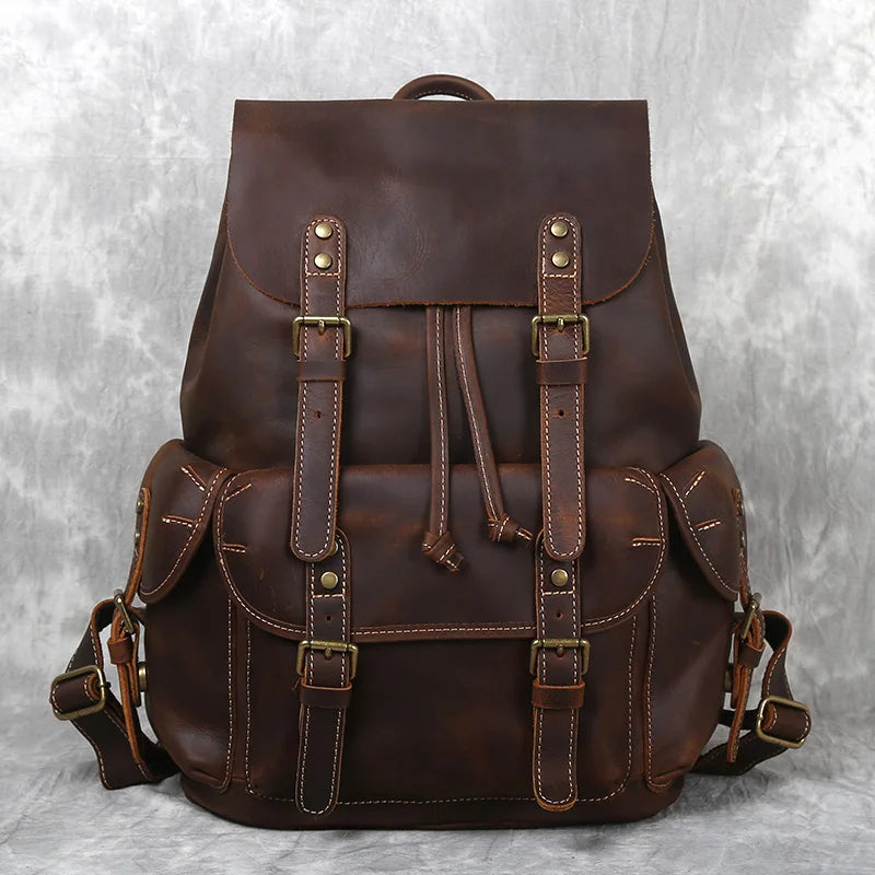 Crazy Horse Leather Men's Backpack-Backpacks-Brown-Free Shipping Leatheretro