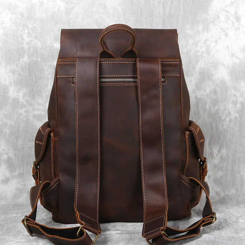 Crazy Horse Leather Men's Backpack-Backpacks-Brown-Free Shipping Leatheretro