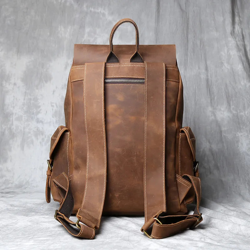 Crazy Horse Leather Men's Backpack-Backpacks-Brown-Free Shipping Leatheretro