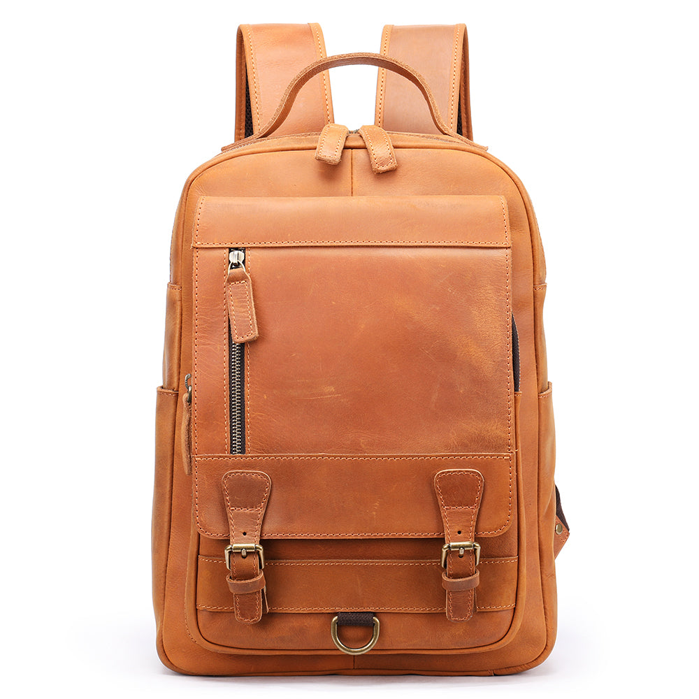 Crazy horse leather knapsack laptop backpack-Backpacks-Brown-Free Shipping Leatheretro