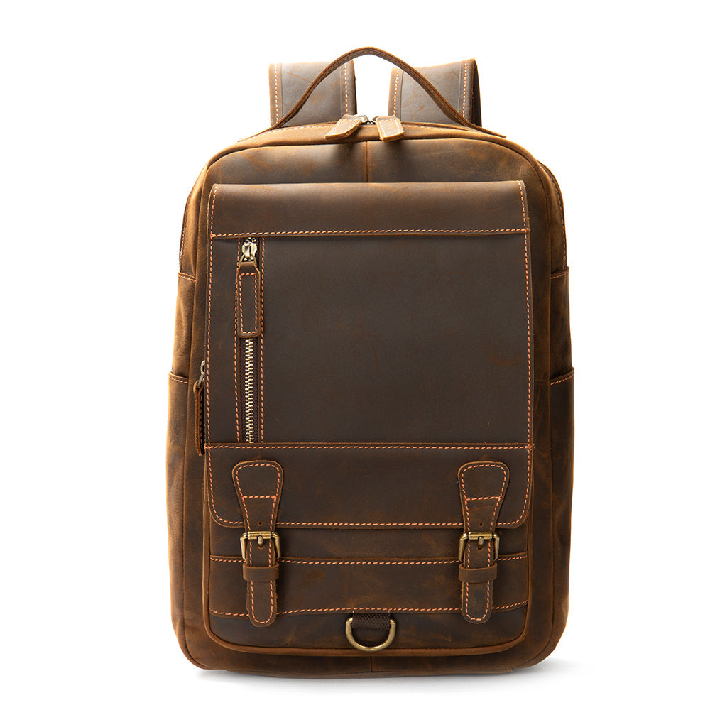 Crazy horse leather knapsack laptop backpack-Backpacks-Dark Coffee-Free Shipping Leatheretro