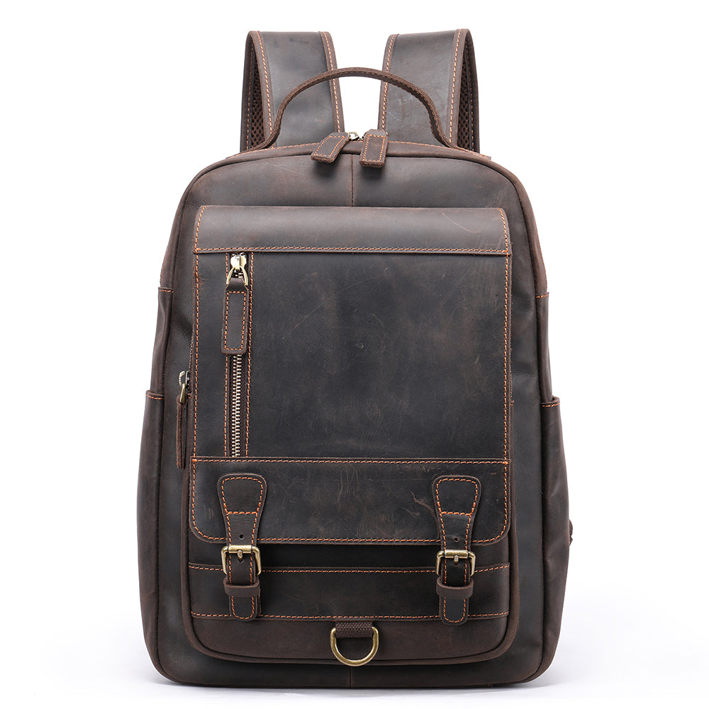 Crazy horse leather knapsack laptop backpack-Backpacks-Dark Coffee-Free Shipping Leatheretro