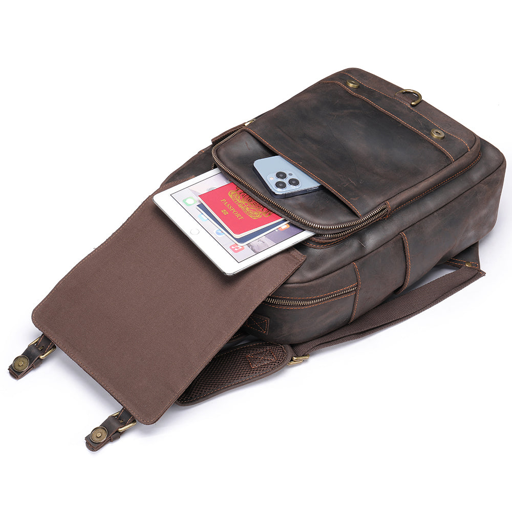 Crazy horse leather knapsack laptop backpack-Backpacks-Dark Coffee-Free Shipping Leatheretro