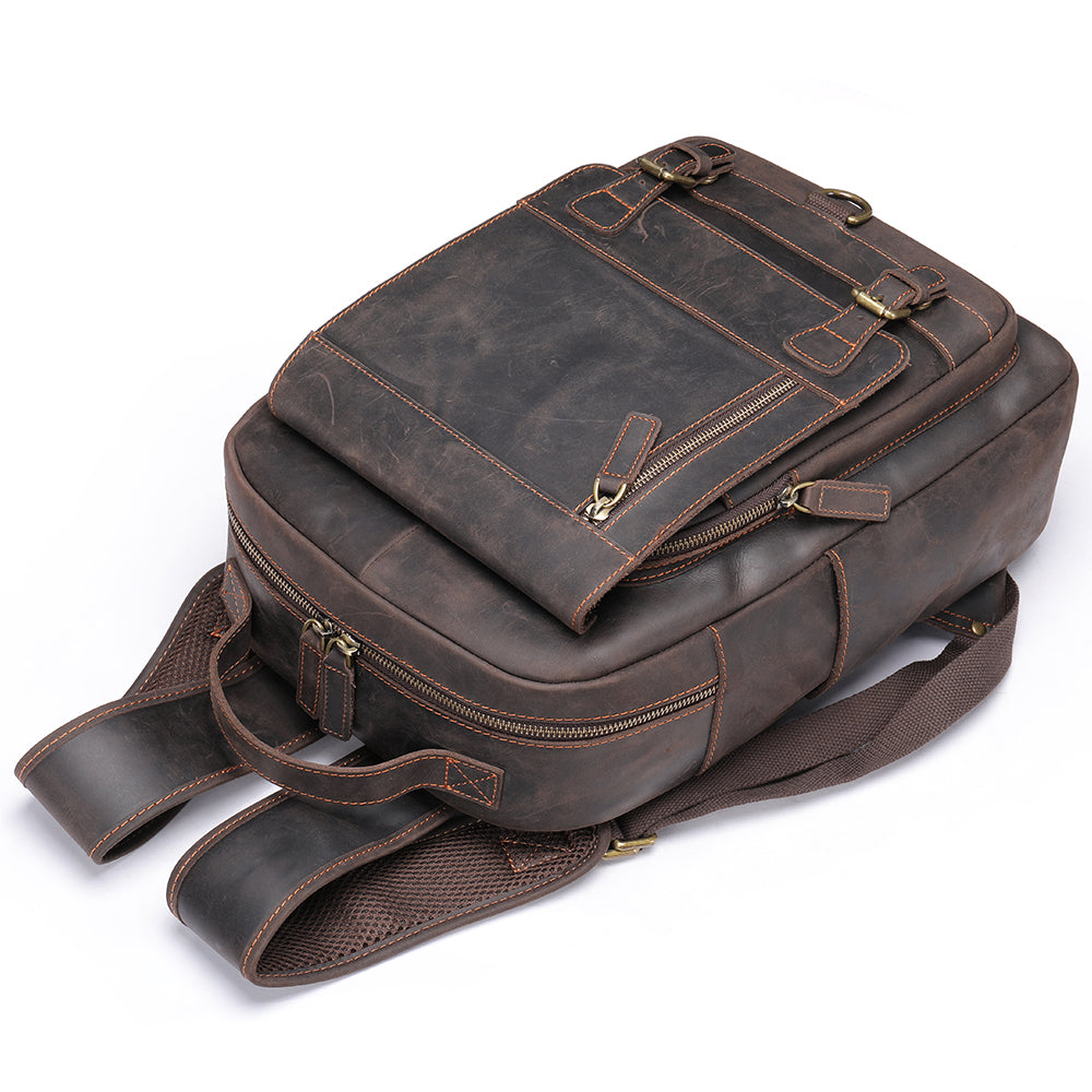 Crazy horse leather knapsack laptop backpack-Backpacks-Dark Coffee-Free Shipping Leatheretro