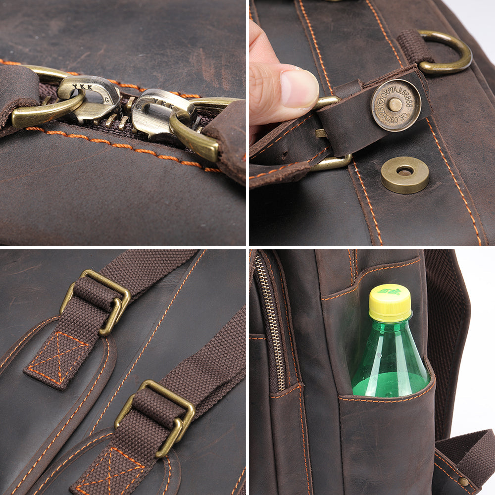 Crazy horse leather knapsack laptop backpack-Backpacks-Dark Coffee-Free Shipping Leatheretro