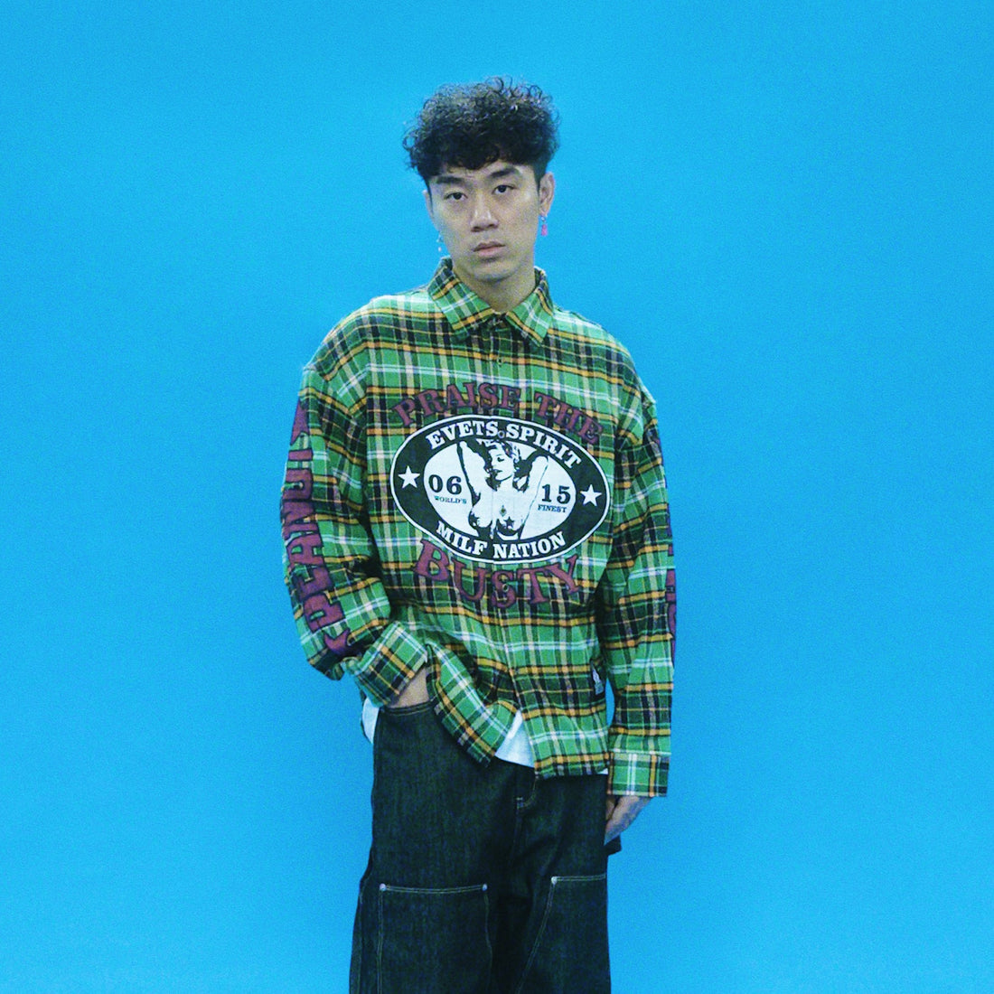 EVETS Colorblock Plaid Graphic Shirt-Shirt-S-Free Shipping Leatheretro