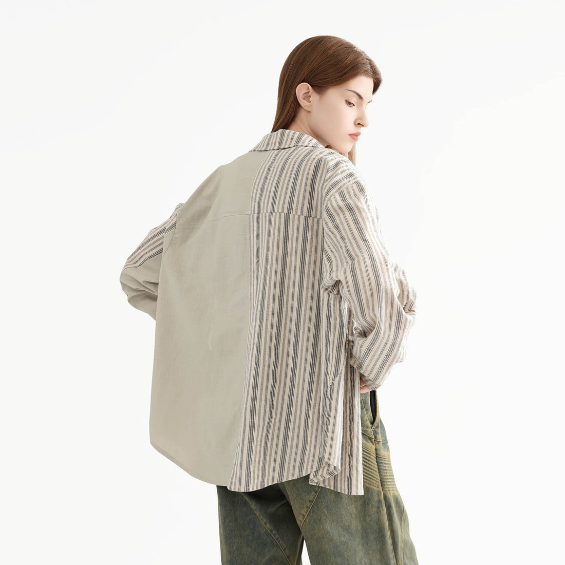 ERROR CODE ROBOT Paneled Striped Spliced Shirt-Shirt-S-Free Shipping Leatheretro