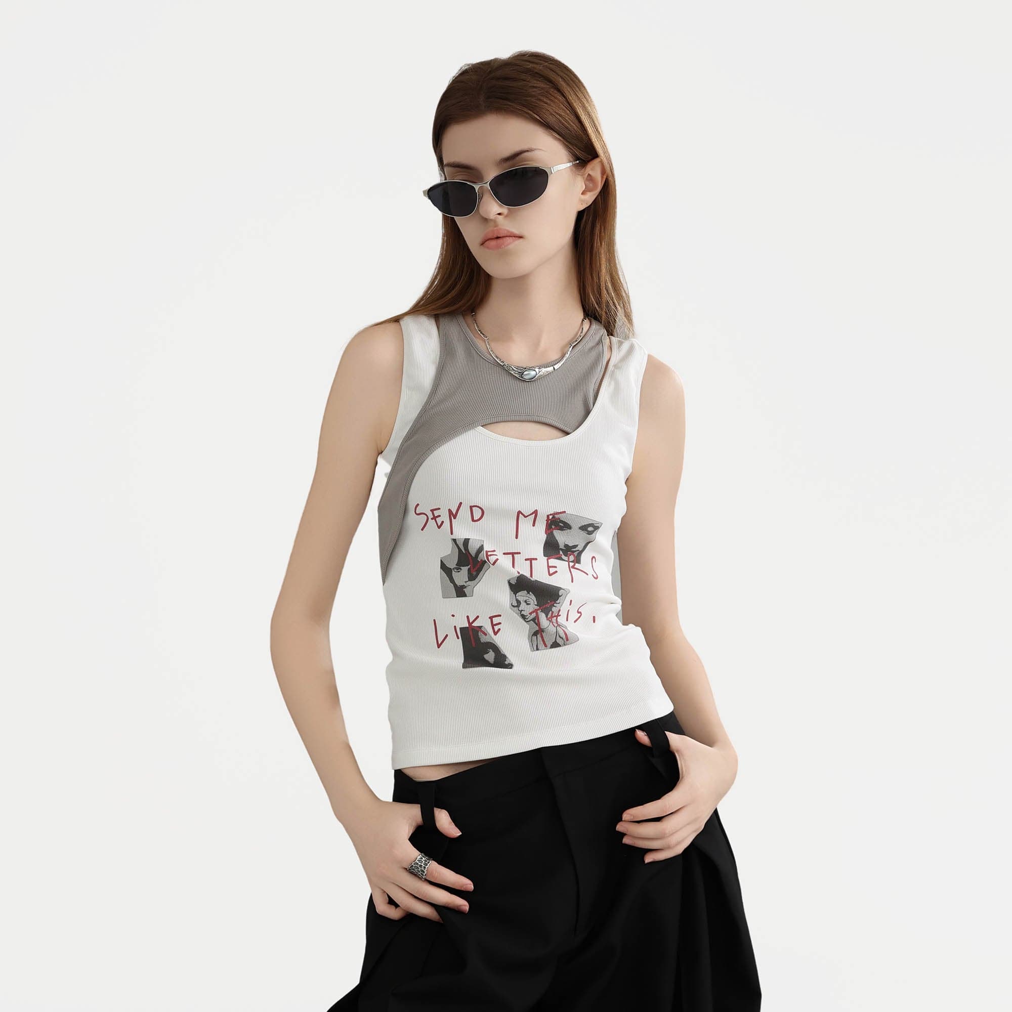 ERROR CODE ROBOT Sketch Collage Asymmetrical Layered Tank Top-Tank Top-S-Free Shipping Leatheretro