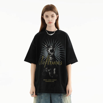 ERROR CODE ROBOT Screaming Cat Graphic Washed T-Shirt-T Shirt-S-Free Shipping Leatheretro