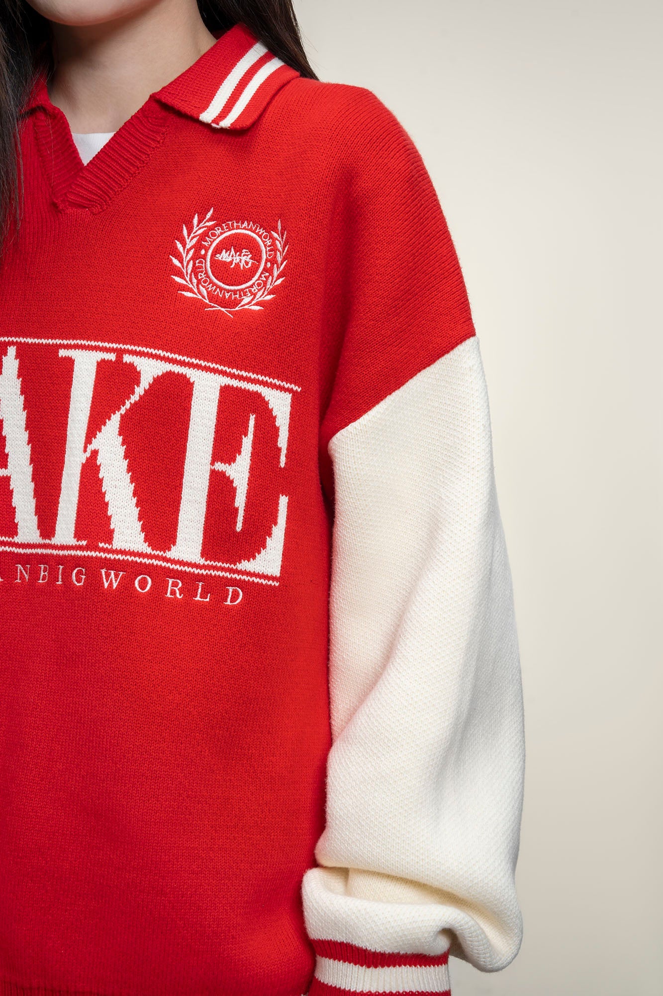 MAKEMORE Varsity Polo Collar Embroidered Badge Sweater-Sweater-S-Black-Free Shipping Leatheretro