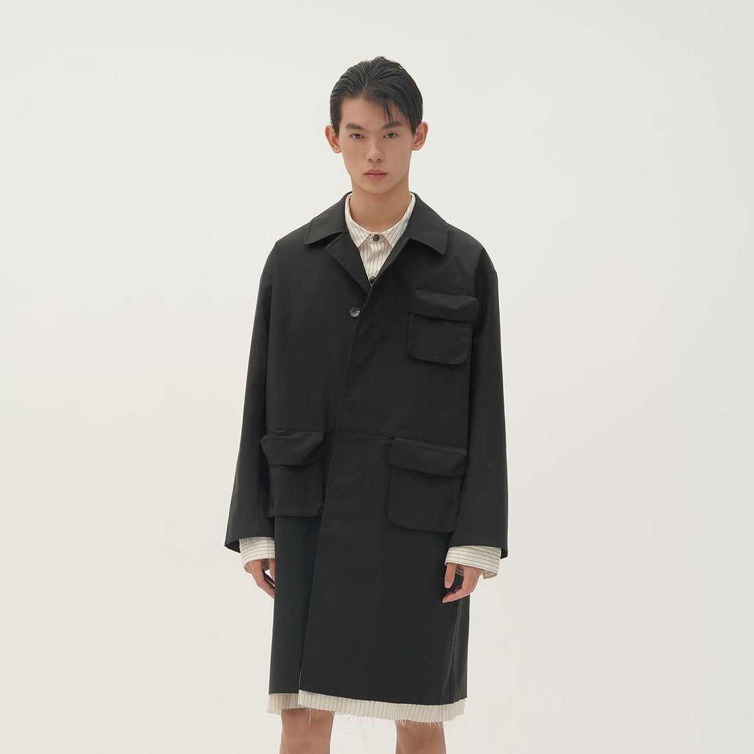 ORAL UTOPIA Faux Layered Hem Multi-Pocket Coat-Jacket-S-Free Shipping Leatheretro