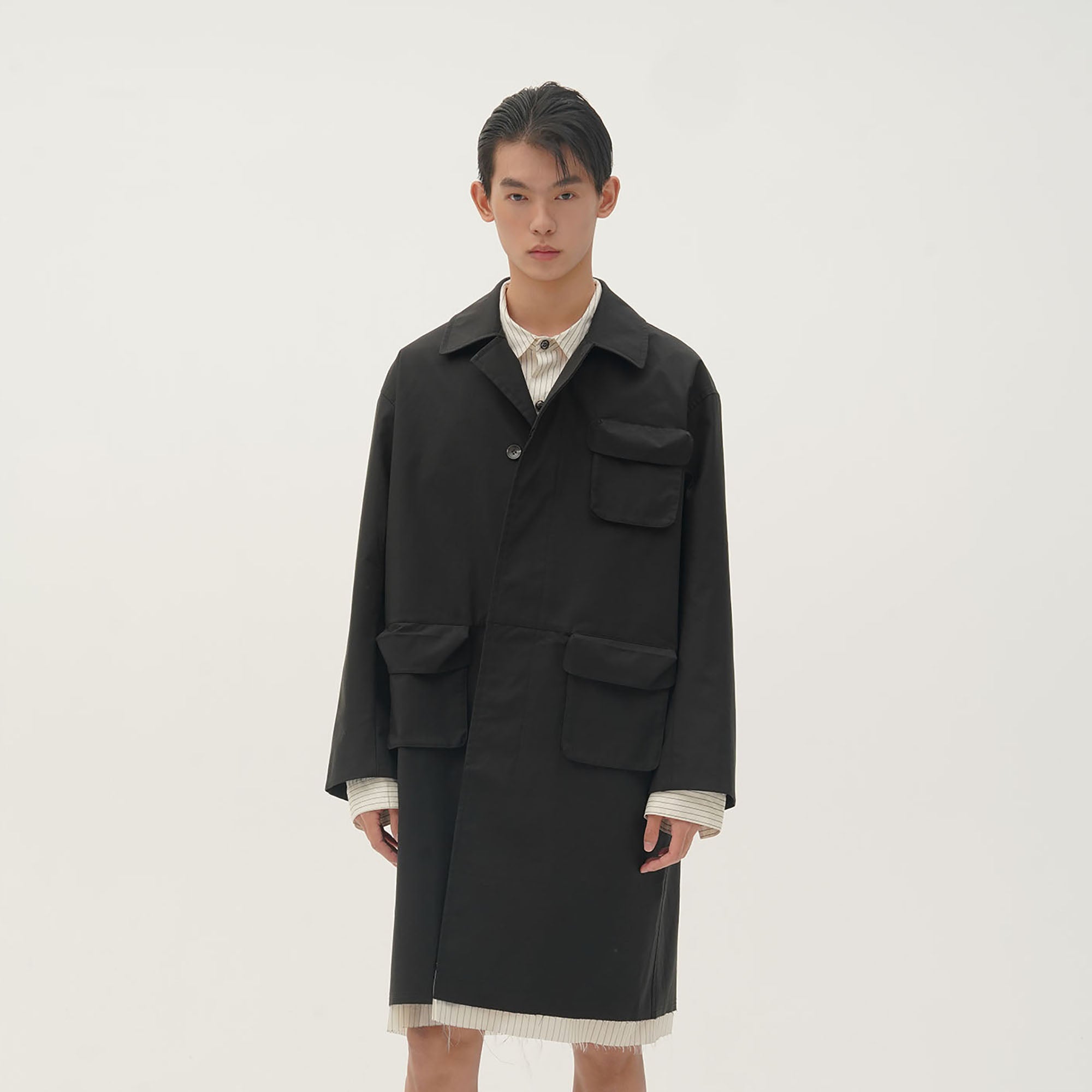 ORAL UTOPIA Faux Layered Hem Multi-Pocket Coat-Jacket-S-Free Shipping Leatheretro