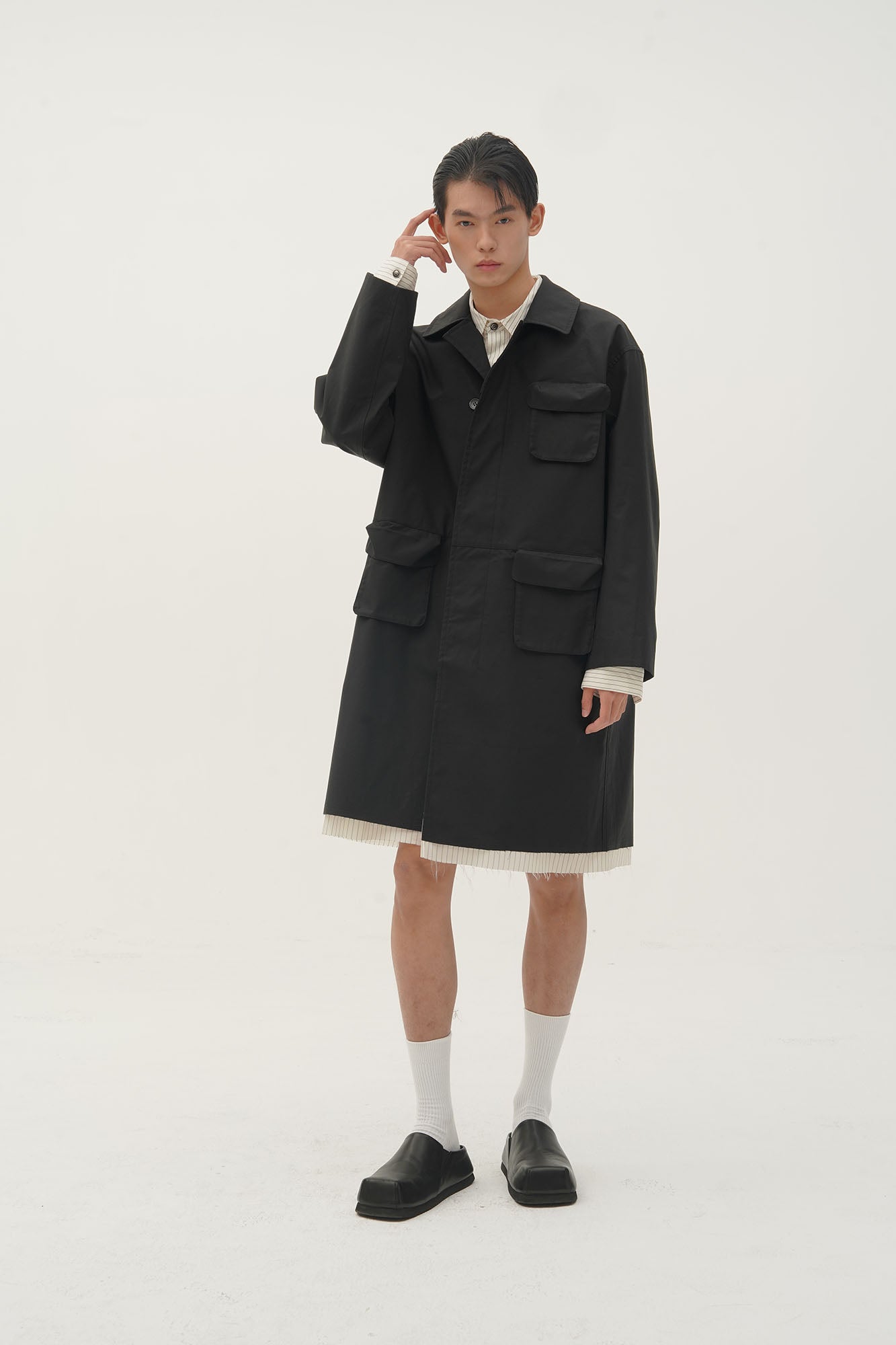 ORAL UTOPIA Faux Layered Hem Multi-Pocket Coat-Jacket-S-Free Shipping Leatheretro