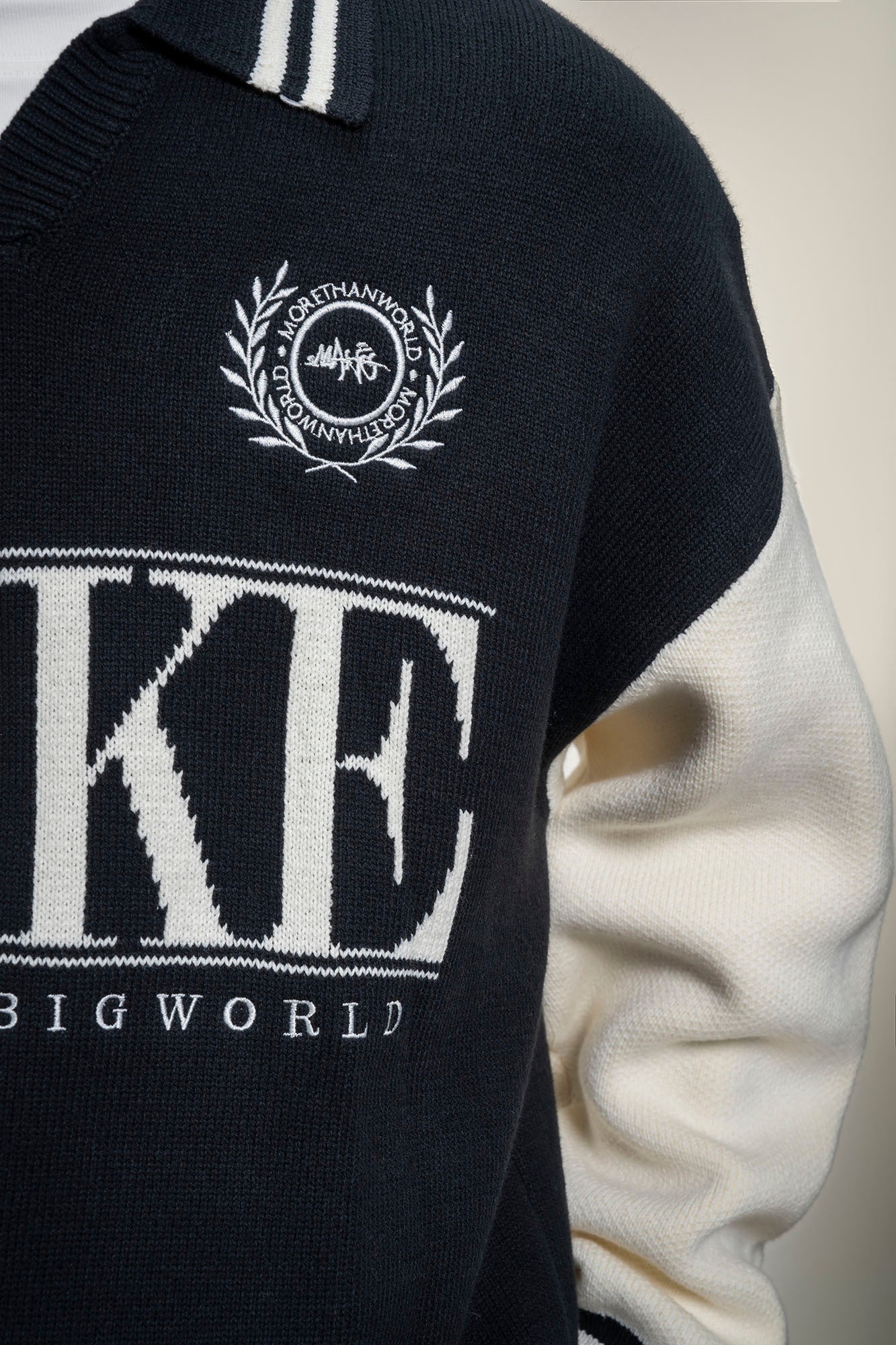 MAKEMORE Varsity Polo Collar Embroidered Badge Sweater-Sweater-S-Black-Free Shipping Leatheretro