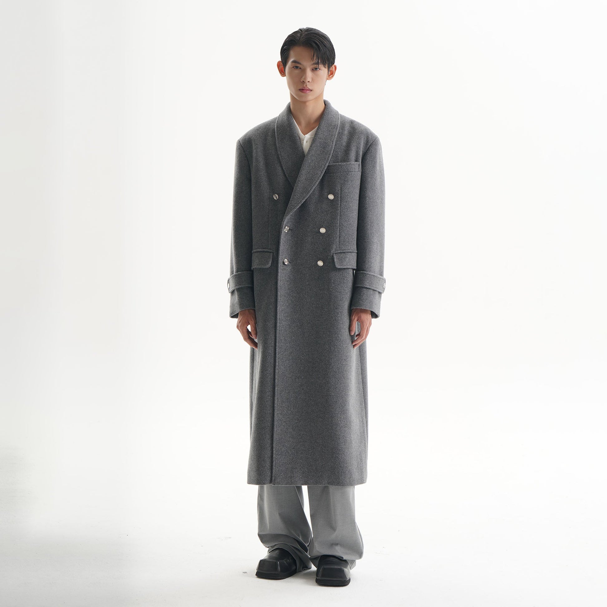 ORAL UTOPIA Wool Blended Double-Breasted Long Coat-Jacket-S-Gray-Free Shipping Leatheretro
