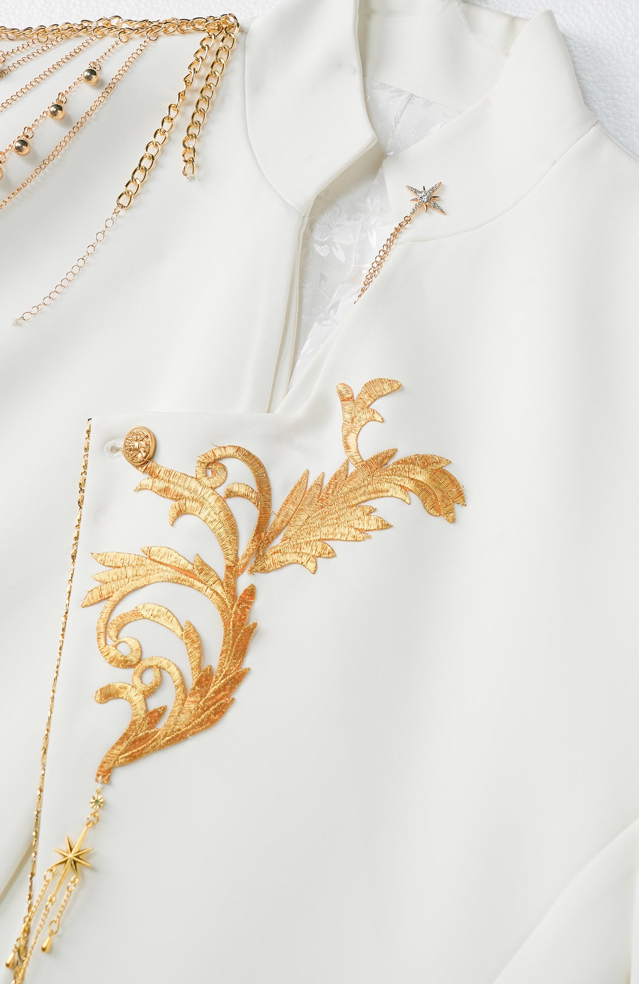 SHANG JIE Asymmetrical Placket Chain-Draped Embroidered Blazer-Jacket-M-Free Shipping Leatheretro