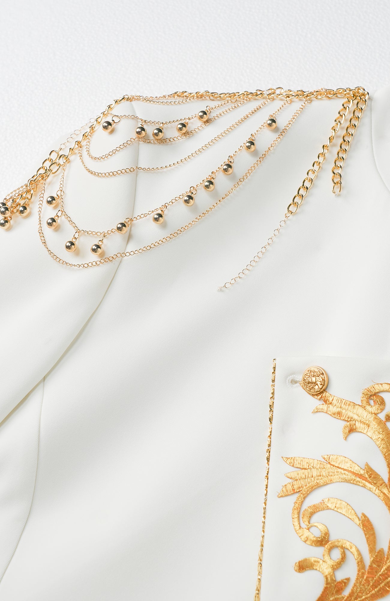SHANG JIE Asymmetrical Placket Chain-Draped Embroidered Blazer-Jacket-M-Free Shipping Leatheretro
