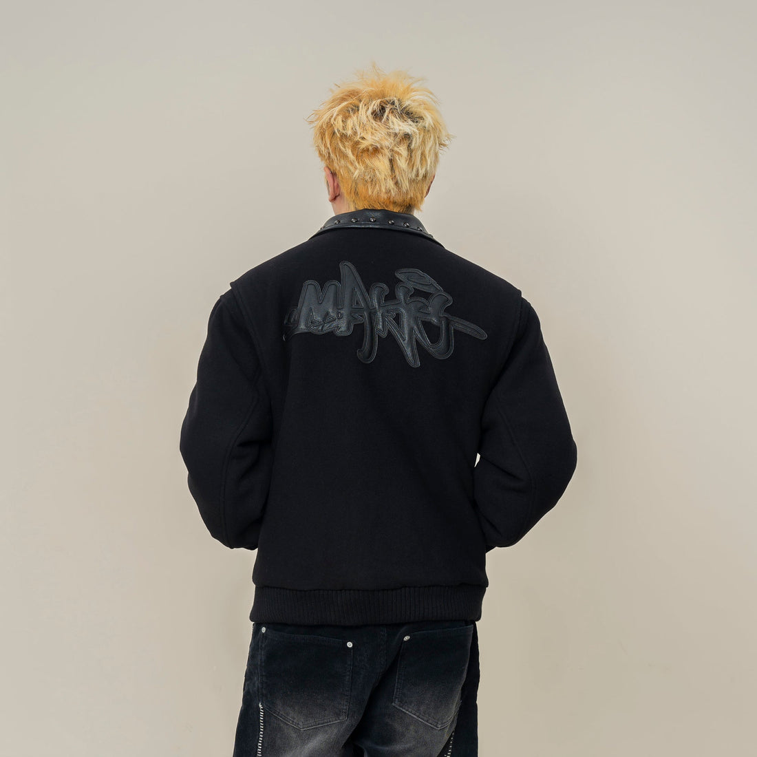 MAKEMORE Studded Collar Wool-Blend Jacket-Jacket-M-Free Shipping Leatheretro