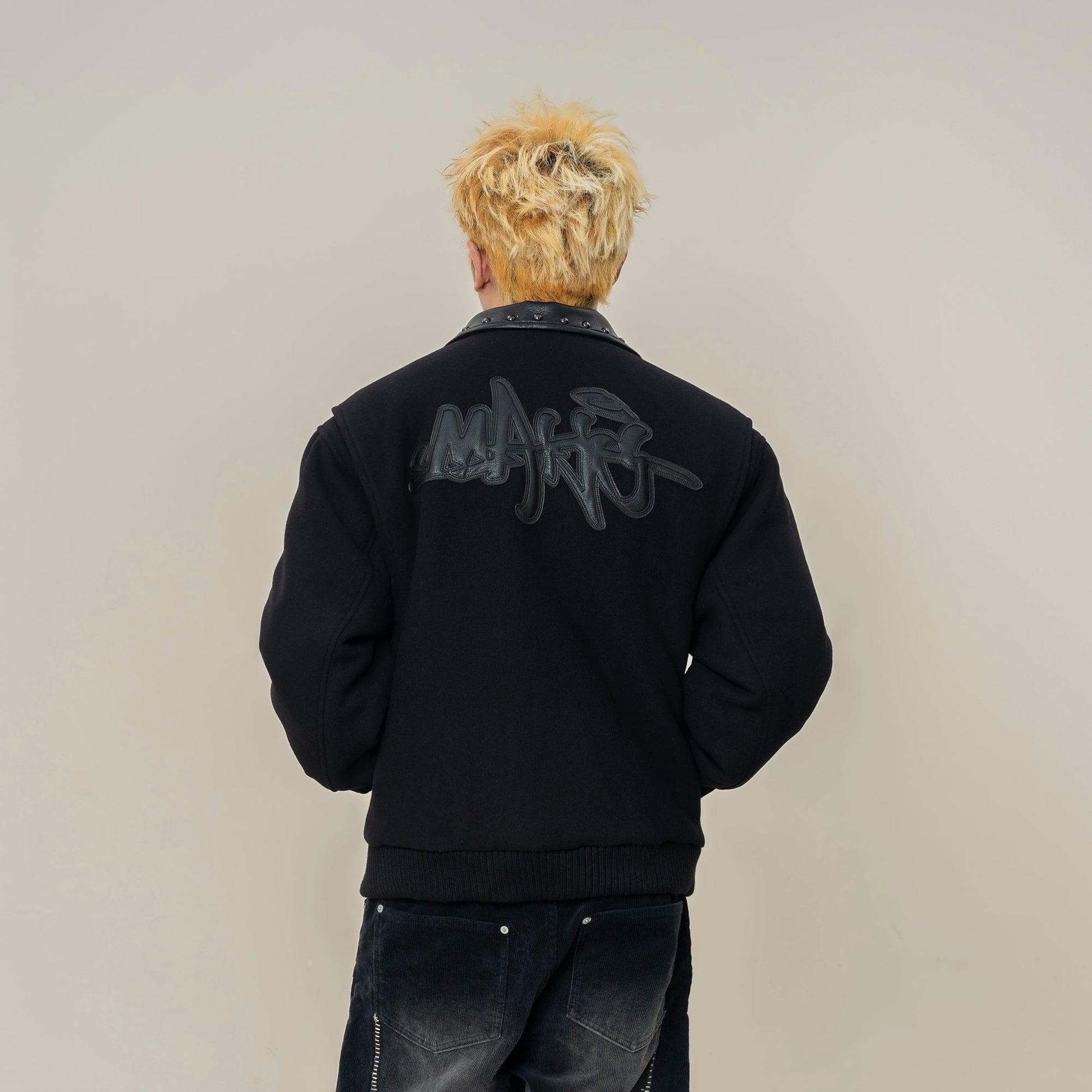 MAKEMORE Studded Collar Wool-Blend Jacket-Jacket-M-Free Shipping Leatheretro