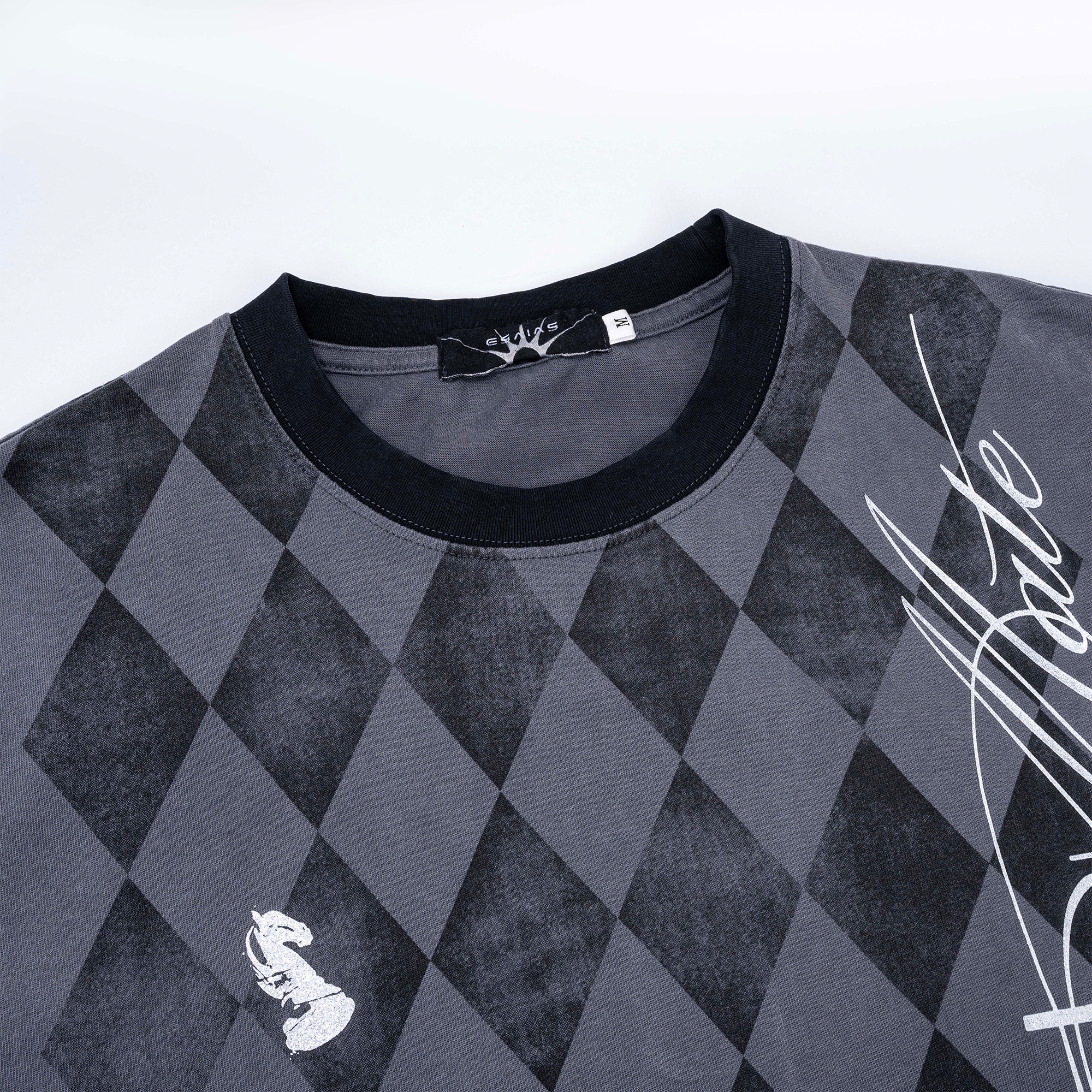ESAIAS Washed Argyle Graphic T-Shirt-T Shirt-S-Free Shipping Leatheretro