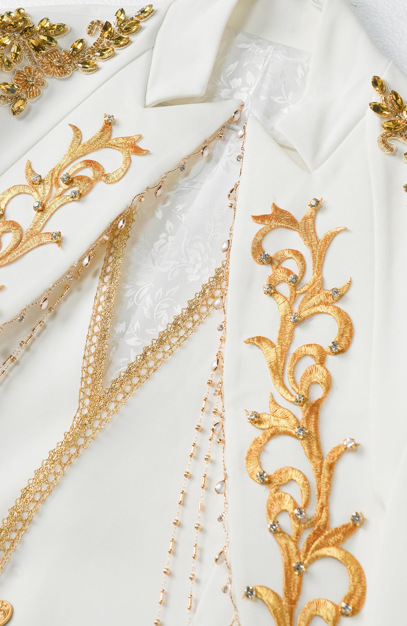 SHANG JIE Baroque Embroidered Chain-Draped Blazer-Jacket-M-Free Shipping Leatheretro