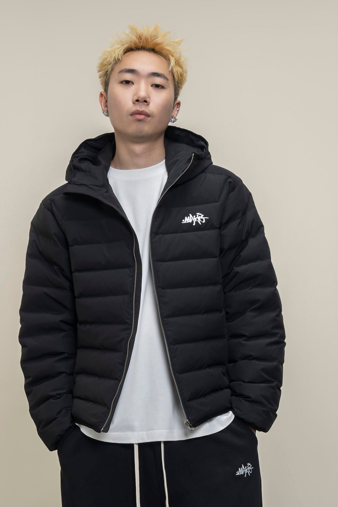 MAKEMORE LOGO Embroidered Elastic Quilted Down Jacket-Jacket-S-Black-Free Shipping Leatheretro